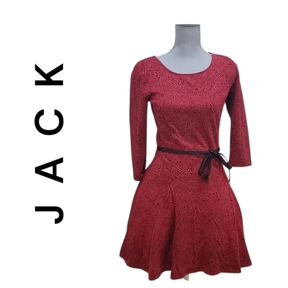 Jack Belted Fit & Flare Dress red & black Paisley Print Women’s size 4 - Picture 3 of 12